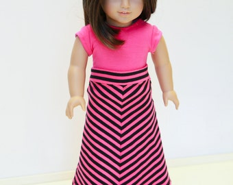 Fits like American Girl doll clothes/ 18 inch doll clothes/ Hot Pink/Black Mitered Maxi Skirt with Hot Pink Top