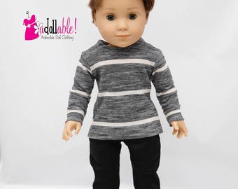 Fits like American boy doll clothes/ 18 inch boy doll clothes/ Black/White Striped Heather Top