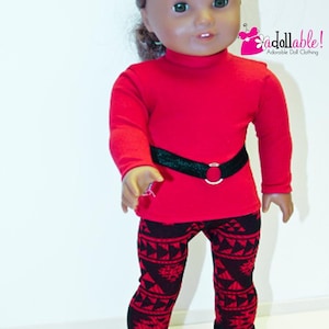 Fits like American Girl doll clothes/ 18 inch doll clothes/ Red Turtleneck Tunic with Red/Black Leggings