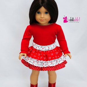 Fits like American Girl doll clothes/ 18 inch doll clothes/ Red Top with Red LiveLaughLove Ruffled Skirt