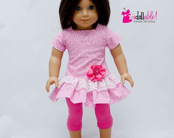 Fits like American Girl doll clothes/ 18 inch doll clothes/ Pink/White Print Top with Hot Pink Capris