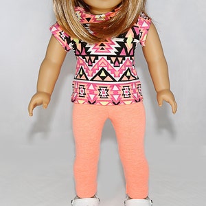 Se adapta como ropa de muñeca American Girl/ropa de muñeca de 18 pulgadas/también se adapta a Bitty Baby/Top naranja neón con Capris naranja neón imagen 5