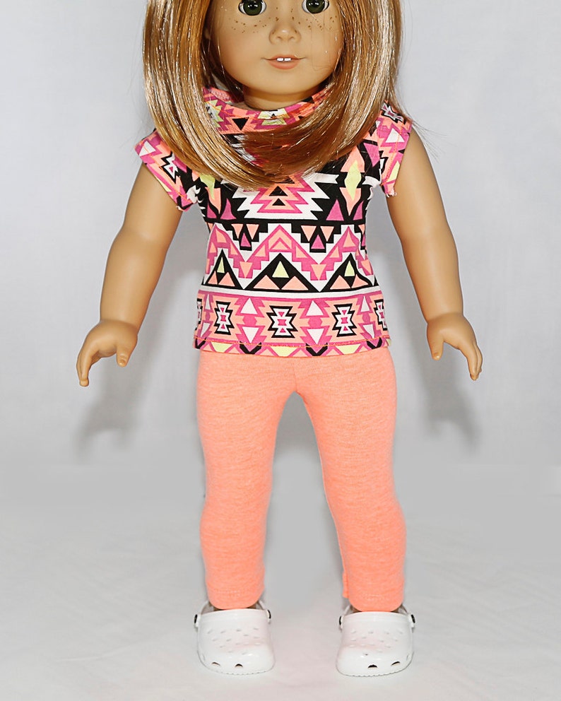 Se adapta como ropa de muñeca American Girl/ropa de muñeca de 18 pulgadas/también se adapta a Bitty Baby/Top naranja neón con Capris naranja neón imagen 5