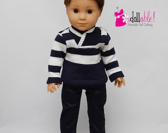 Fits like American boy doll clothes/ 18 inch boy doll clothes/ Navy & Cream Shawl Collar Sweater