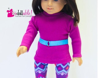 Passt wie American Girl Puppenkleidung / 18 Zoll Puppenkleidung / Fuchsia Top mit Fuchsia / Türkis / Lila Leggings