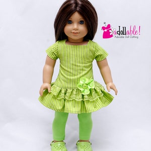 Fits like American Girl doll clothes/ 18 inch doll clothes/ Lime Green Striped Top with Lime Green Capris