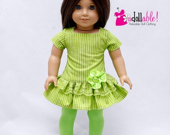 Fits like American Girl doll clothes/ 18 inch doll clothes/ Lime Green Striped Top with Lime Green Capris