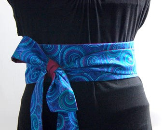 Obi belt fabric spirals japanese belt blue
