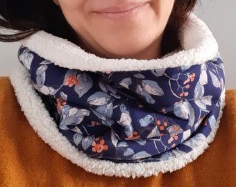 Snood jersey azul mujer motivos vegetales accesorio prenda de invierno cuello circunferencia bufanda tubular