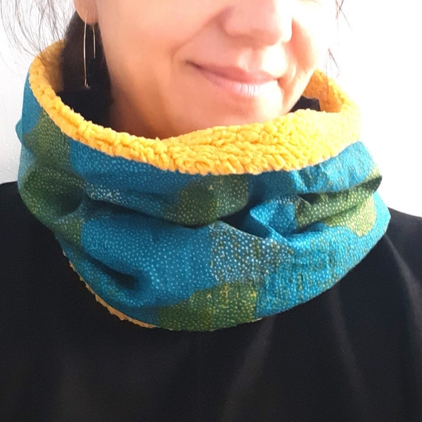 Snood unisexe accessoire femme accessoire bleu jaune hiver vêtement tour de cou écharpe tubulaire