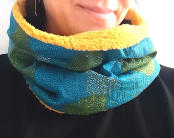 Snood accessorio donna unisex blu giallo abbigliamento invernale sciarpa tubolare scaldacollo