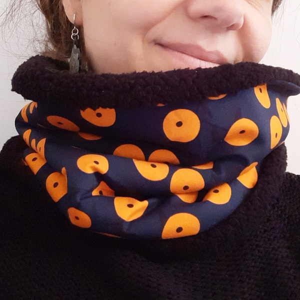 Snood adulte tour de cou bleu marin orange fruits accessoire hiver vêtement femme homme