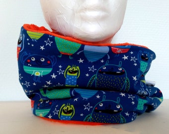 Snood for kids blue snood with little monsters