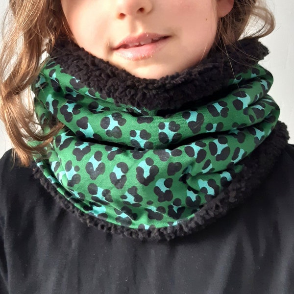 Snood enfant tour de cou jersey bio vert imprimé léopard snood fille garçon