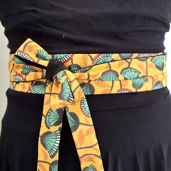 Ceinture obi jaune moutarde ceinture tissu fleurs ceinture japonaise accessoire femme mode