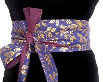 Cinturón Obi de tela con flores doradas, cinturón japonés con estampado de plantas, accesorio para mujer