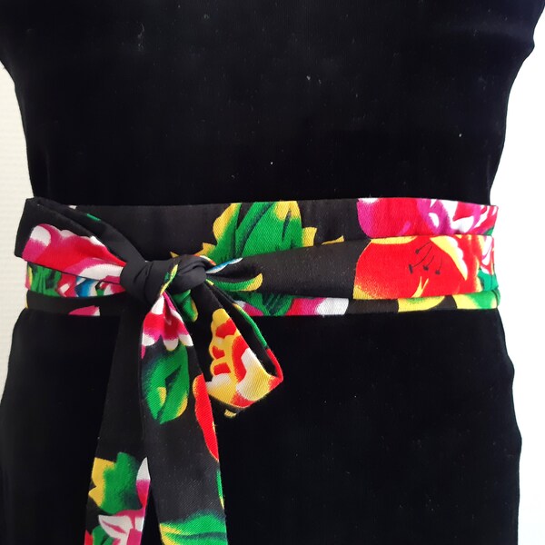 Ceinture obi noire tissu fleurs ceinture japonaise ceinture à nouer accessoire femme