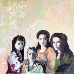 Peinture originale carré collage acrylique techniques mixtes artiste française famille