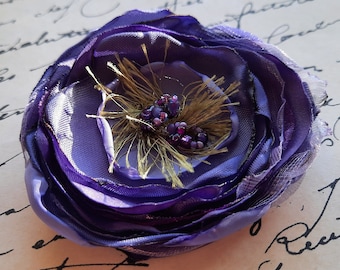 Fabric Flower Pin, Purple and Mauve - FFP-20
