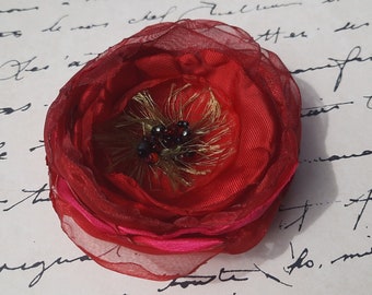 Fabric Flower Pin, Red - FFP-46