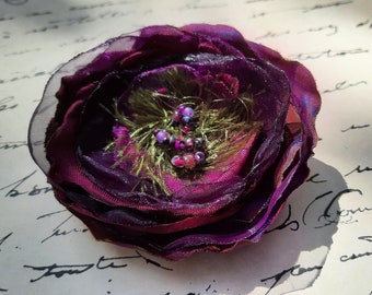 Fabric Flower Pin, Dark Purple - FFP-41