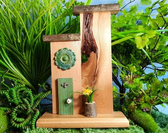 Wood Fairy Door, All Natural with Glittery Window (611)