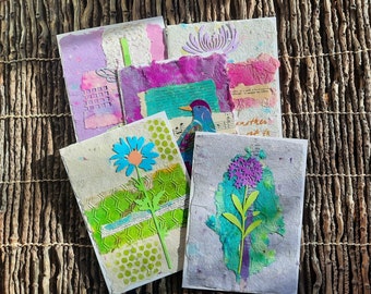 Set of 5 Handmade Garden-Themed Note Cards GC-01