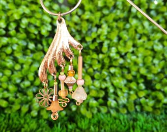 Fairy Wind Chime, Pink & Peach with Vintage Jewelry Piece - Fairy Garden Accessory WC-141