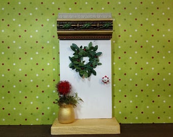 White Elf Door with Wreath and Flower Pot