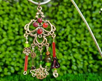 Fairy Wind Chime, Green & Burgundy with Jewelry Piece - Fairy Garden Accessory WC-156