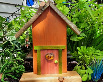Fairy Door, Orange and Pink with Jewelry Piece and Windchime (660)