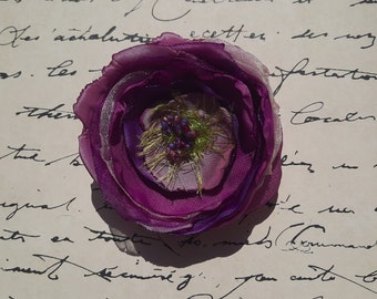 Fabric Flower Pin, Purple - FFP-42