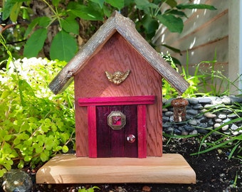 Fairy Door, Purple and Rose with Angel and Bird House (524)