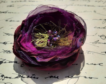 Fabric Flower Pin, Dark Purple - FFP-45