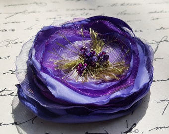 Fabric Flower Pin, Purple - FFP-66