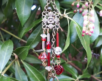 Fairy Wind Chime, Red and Brass with Peace Symbol - Fairy Garden Accessory WC-12