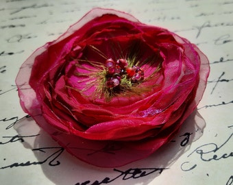 Fabric Flower Pin, Bright Rose Pink - FFP-76