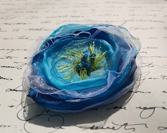 Fabric Flower Pin, Blue - FFP-34