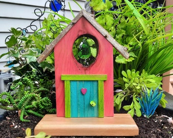 Fairy Door, Dark Rose and Blue with Crystal Lantern (661)