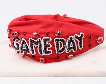 Football Knotted Headband, Game Day Headbands Red and Black Headband, Headband, Embellished Headbands, College Football Game Day Accessories