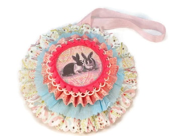 Easter Decoration, Easter Rosette, Easter Decor, Spring Decor, Easter Bunny Ornament, Package Topper, Gift Topper, Gift Tag, Doorknob Hanger
