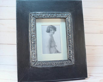 Black Chalk Painted 5x7 Picture Frame, Vintage Style Decor Frame, Wood Tabletop Frame, Goth Decor, Wedding Gift, Housewarming Gift