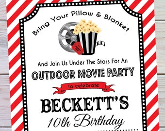 Outdoor Movie Party Printable Invitation | Movie Party Invitation | Digital Invite