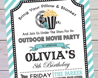 Movie Party Invitation | Movie Birthday Invitation | Movie Birthday Party | Movie Invitation | Outdoor Movie Party | The Party Darling