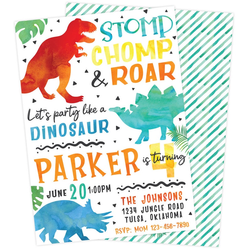 Dino-Mite Birthday Party Invitation Personalized T-Rex Invitation Three Rex Birthday Jurassic World Invite Digital Printable Invite image 1