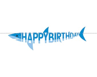 Fierce Happy Birthday Shark Banner 5.6ft | Jaws Party Decor | Under The Sea Birthday Party Garland | Ocean Party Theme | Shark Birthday Sign