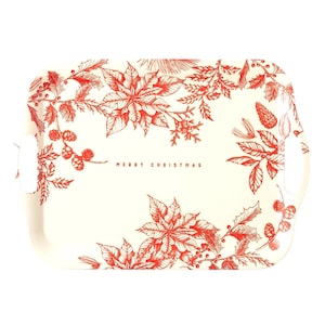 Red Floral Christmas Bamboo Platter 16.5&quot; | Christmas Platter | Christmas Flower Tray | Christmas Cookie Platter | Holiday Table Decorations