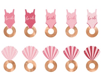 Seashell & Swimsuit Beach Bachelorette Drink Tags 10ct | Hot Bride Summer Bridal Shower Glass Charms | Last Splash Bachelorette Pool Party