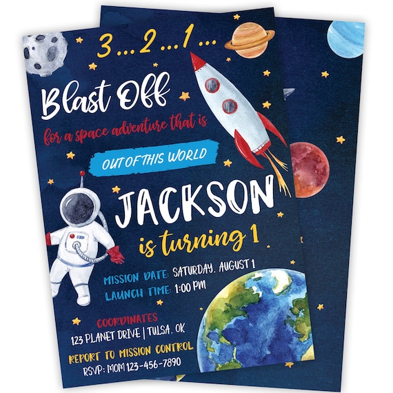 Outer Space Birthday Party Invitation | Out of this World Party | To The Moon & Back | Space Party | Astronaut Party | Digital Invitation Il_570xn