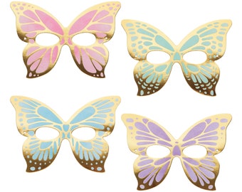 Pastel Butterfly Party Masks (8ct) – Gold Foil Birthday Favor Set, Costume Masks